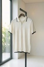 90s half zipper polo off white