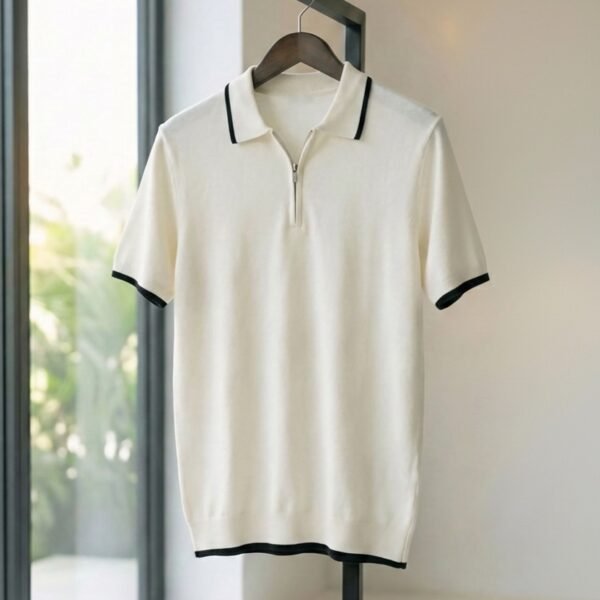 90s half zipper polo off white