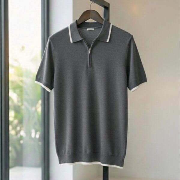 90s half zipper polo off lite grey