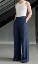 Strip Korean baggy formal pant blue - Image 2
