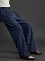 Strip Korean baggy formal pant blue
