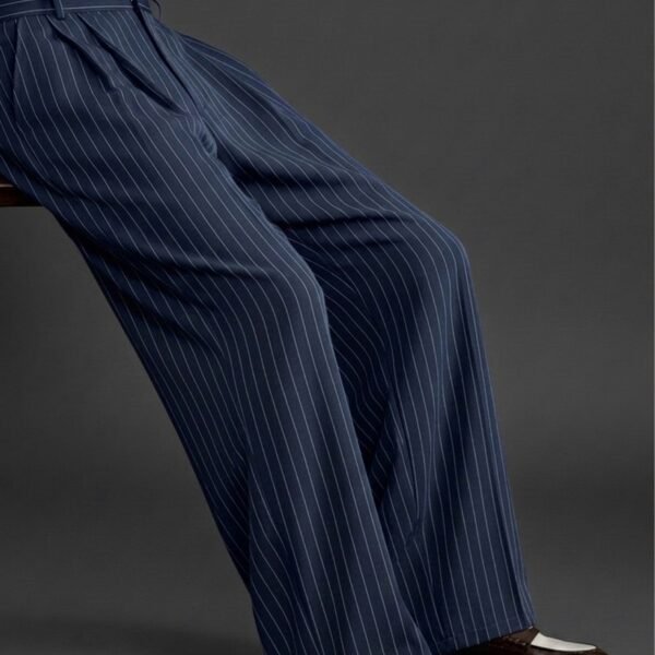 Strip Korean baggy formal pant blue