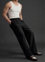 Strip Korean baggy formal pant black - Image 2