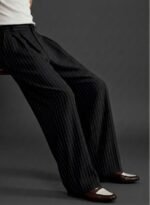 Strip Korean baggy formal pant black