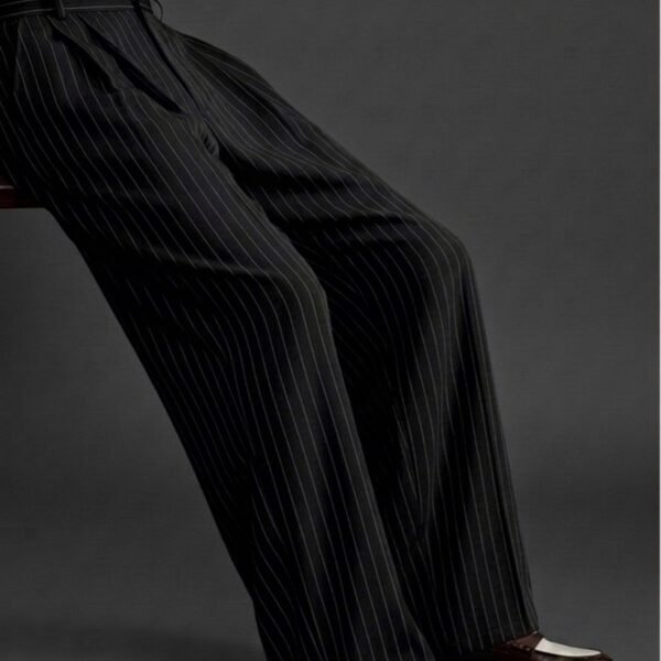 Strip Korean baggy formal pant black