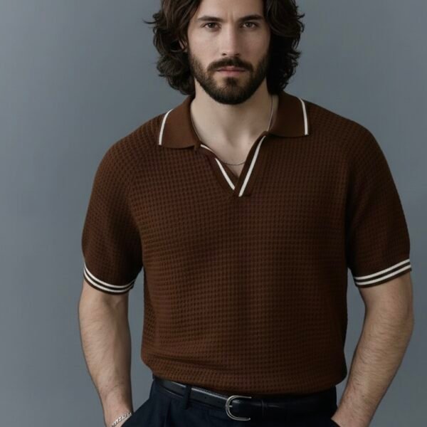 Retro knit polo in coffe colour