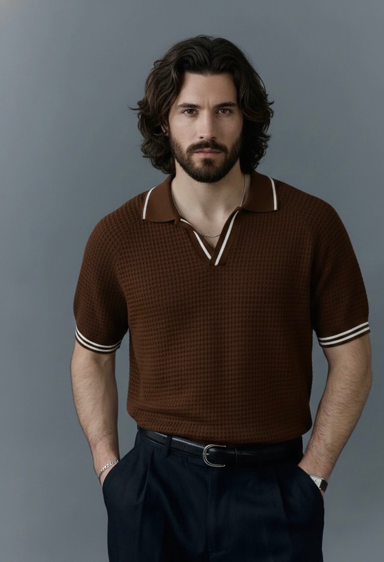 IMG_1763 Retro knit polo in coffe colour - Image 1