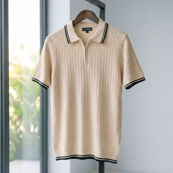 90s Premium half zipper polos beige