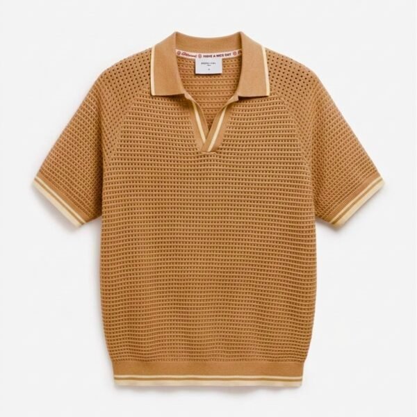 Retro knit polo in beige