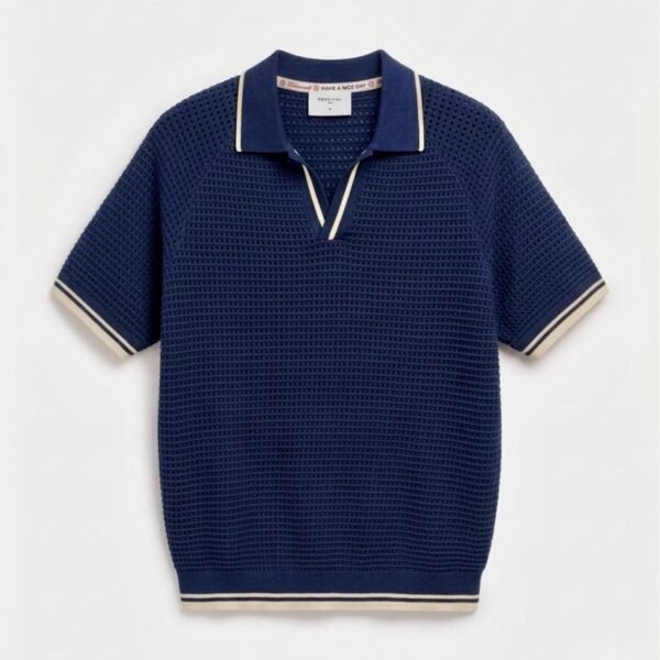 Retro knit polo in navy blue