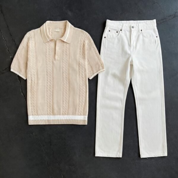 DENIM & BUTTON CABLE BEIGE POLO COMBO