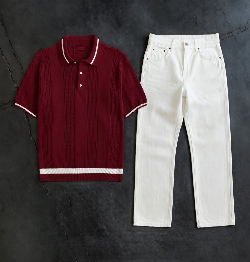 IMG_3866.JPG DENIM & BUTTON CABLE MARRON POLO COMBO - Image 1