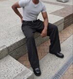 90s formal Semi baggy Strip Korean   pant in  black - Image 2