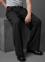 90s formal Semi baggy Strip Korean   pant in  black