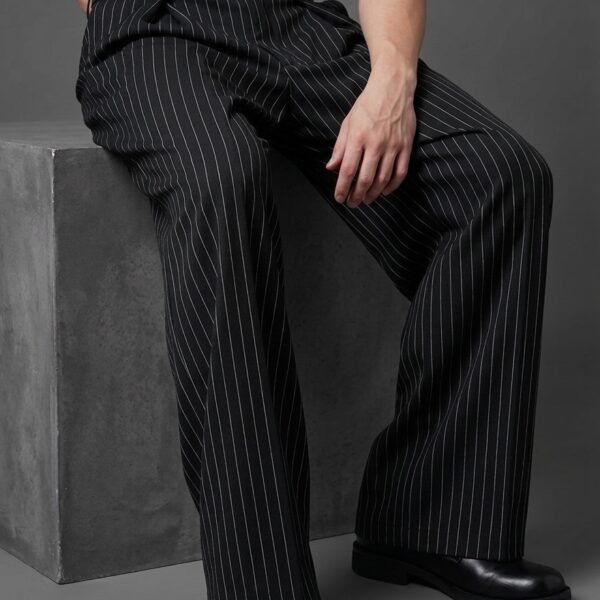 90s formal Semi baggy Strip Korean   pant in  black