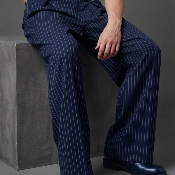 90s formal Semi baggy fit Strip Korean  pant in  blue