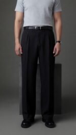 90s formal Semi baggy Strip Korean   pant in  black - Image 3