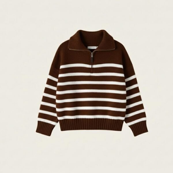 strip Half zipper sweater in dark chocolate