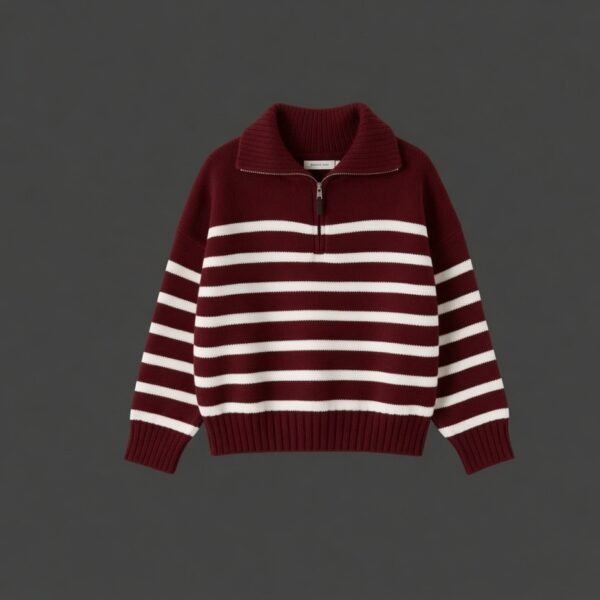 Strip half zipper sweater in marron
