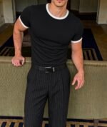 crop fit ringer tee in black - Image 3