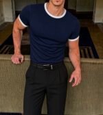 crop fit ringer tee in navy blue - Image 3