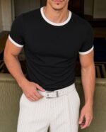 crop fit ringer tee in black