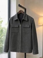 premium zip shacket in charcoal